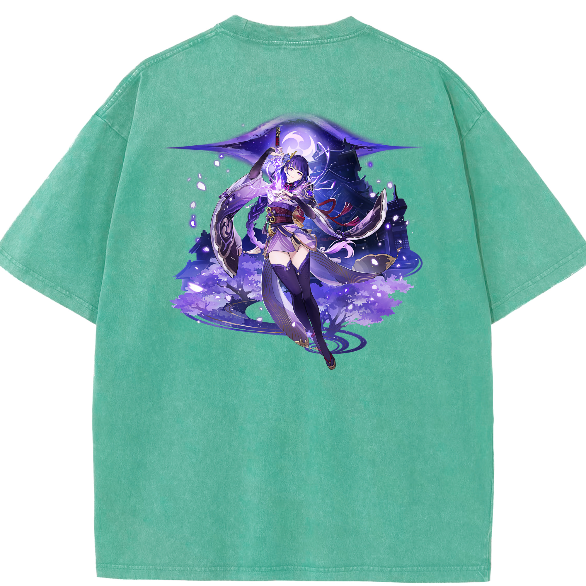 げんし神 雷電将軍 らいでんしょうぐん genshin Raiden Shogun 綿100% ヴィンテージ風 半袖Tシャツ（背面プリント）